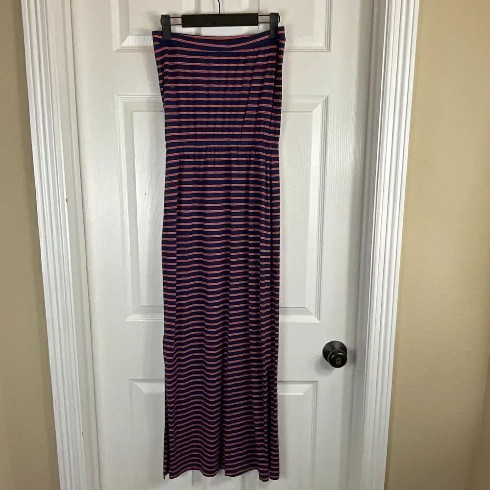 Madewell Womens Sz XS Weekend Blue Striped Strapless Maxi Dress Elastic Waist T2 - Picture 4 of 11